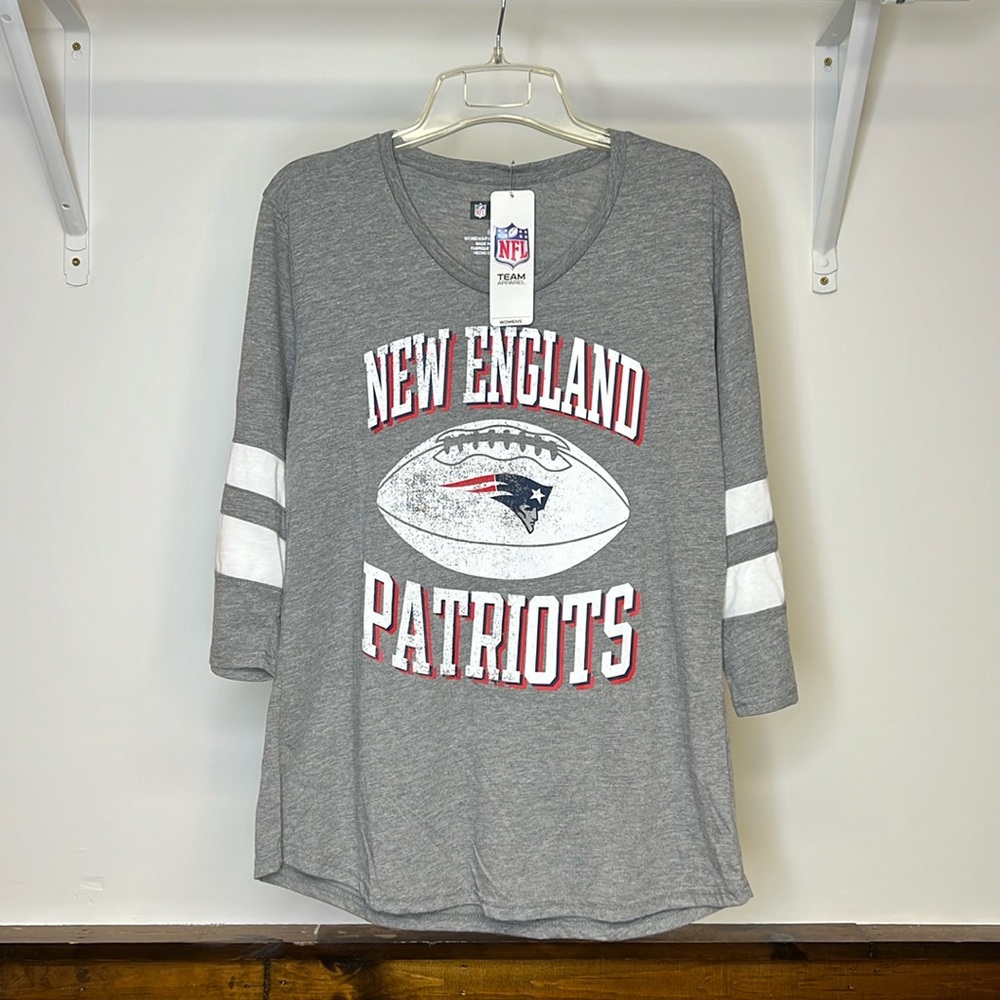 NWT NFL Apparel New England Patriots Gray 3/4 Sleeve Shirt-‎ M